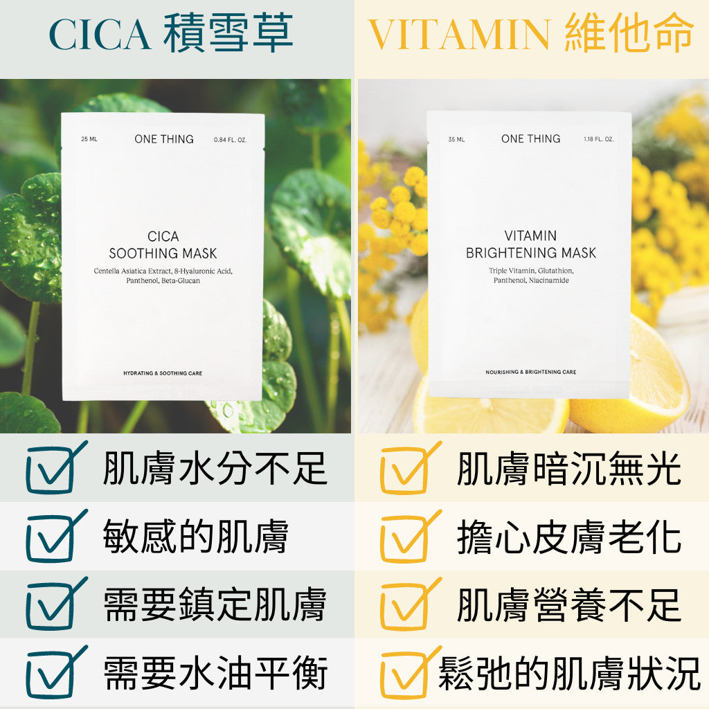one thing 面膜 積雪草面膜 維他命面膜 舒緩面膜 亮白面膜 修護面膜 每日面膜 韓國 庶務客
