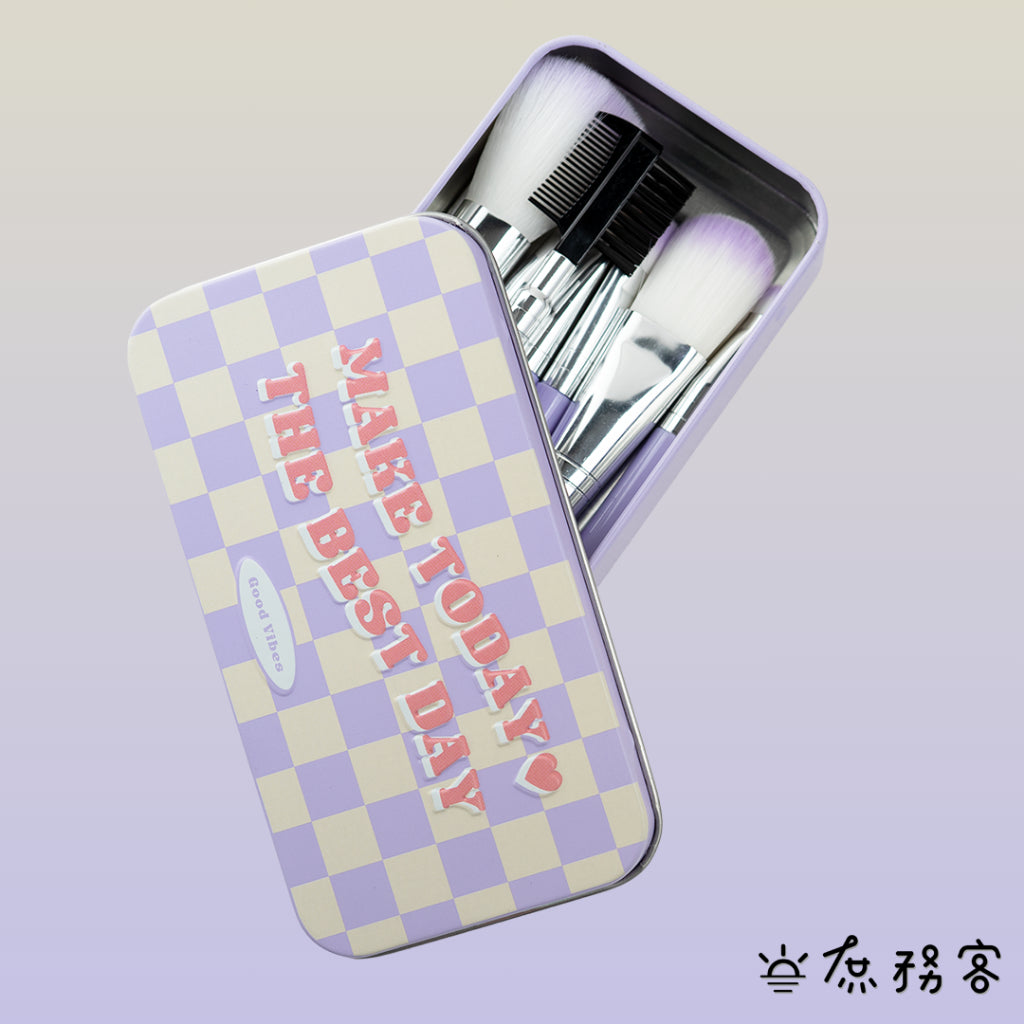 DAISO 韓國大創 韓國 大創 刷具組 眉刷 腮紅刷 眼影刷 唇刷 七件組 迷你刷具 棋盤格鐵盒 韓國 庶務客